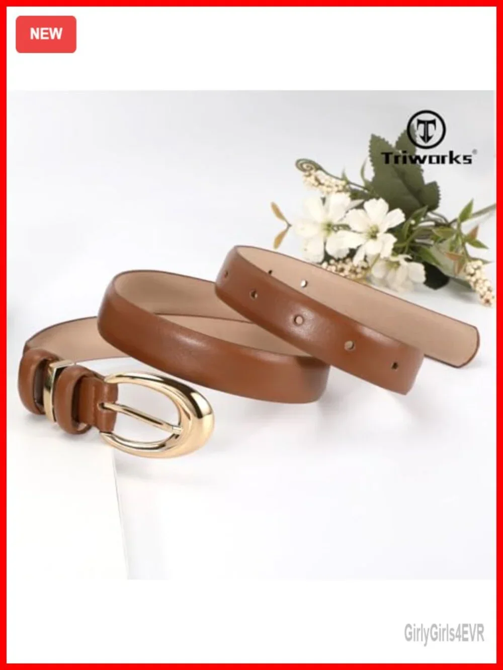 2 Pack Women Faux Leather Belt with Gold Buckle, Skinny Dress Belt for Jeans